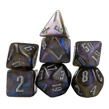 Glitter in Black & Blue Acrylic - 7pcs RPG Full Dice Set